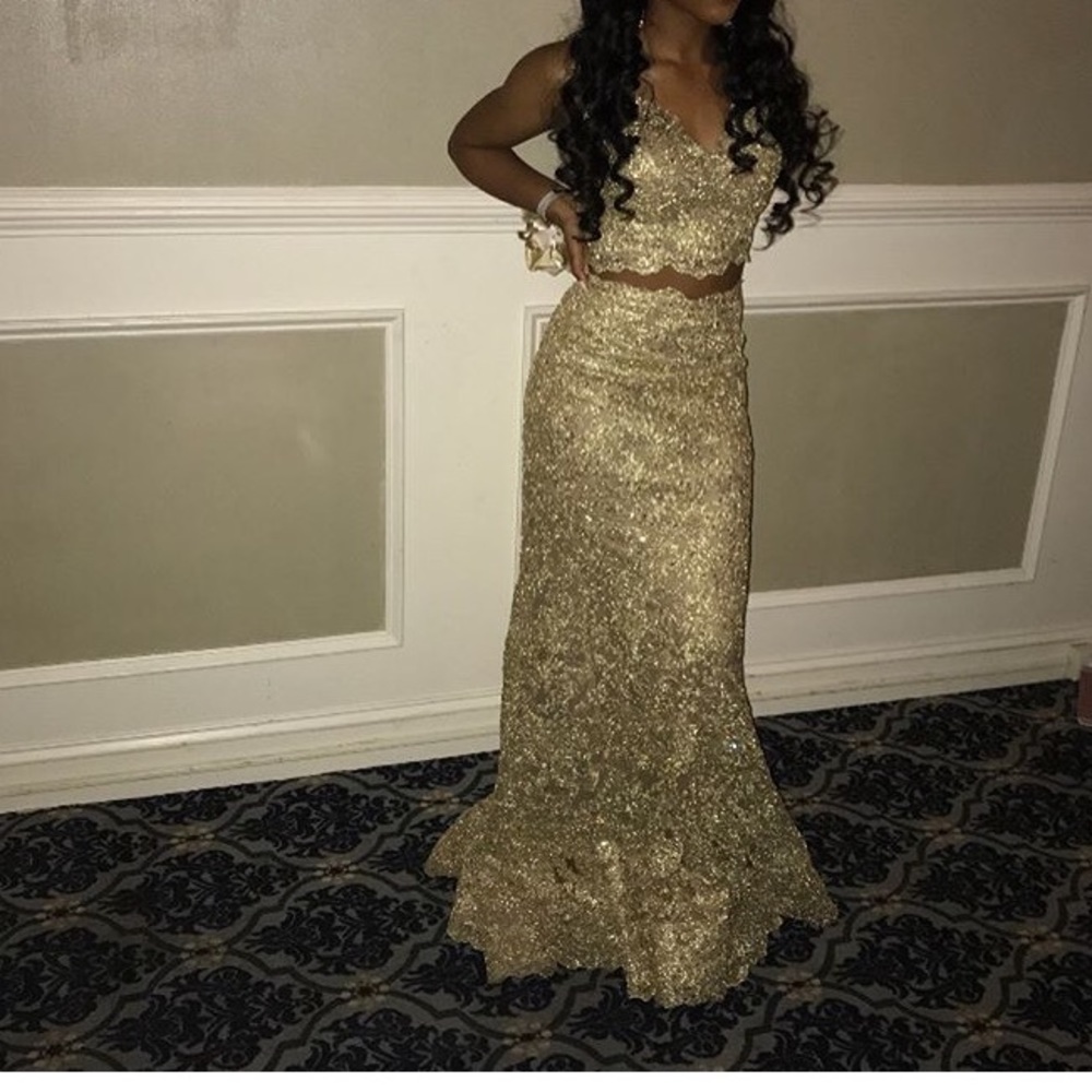 Gold Sheri Hill Prom Dress (two piece) - Picture 2 of 2